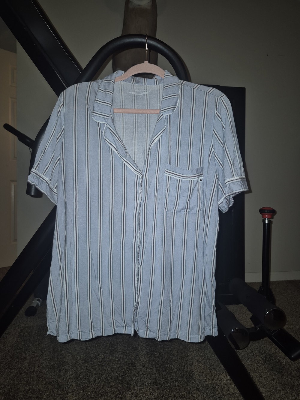 Victoria's Secret Light Blue Striped Short-Sleeve Pajama Top